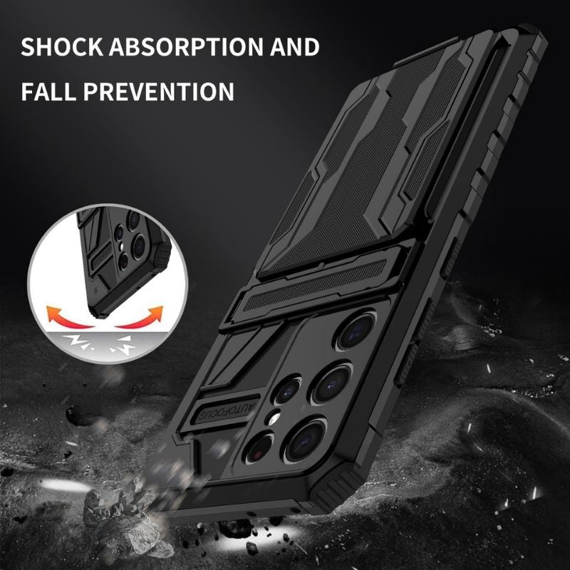 Shockproof Armor Case Plus Stand & Card Slot for Samsung and iPhone