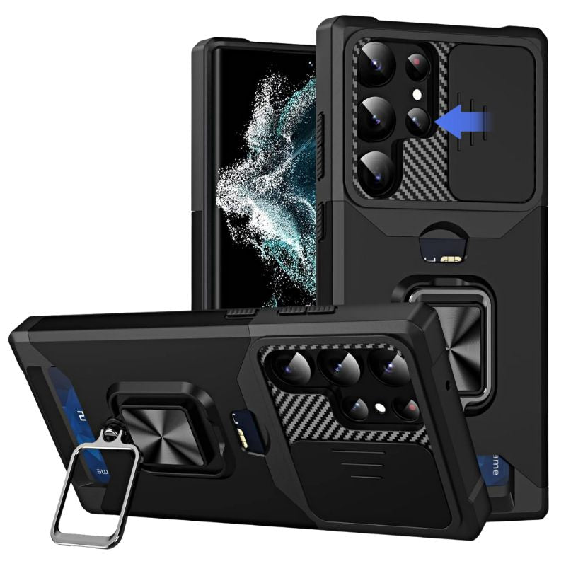 Shockproof Armor Case with Ring Stand, Camera Protection & Card Slot For Samsung and iPhone