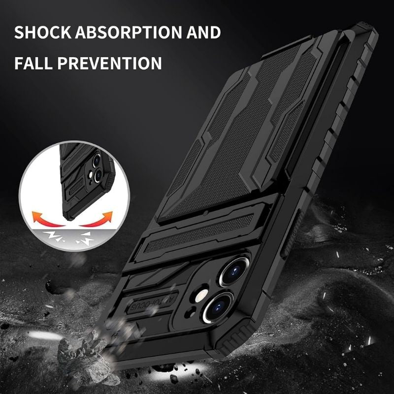 Shockproof Armor Case Plus Stand & Card Slot for Samsung and iPhone