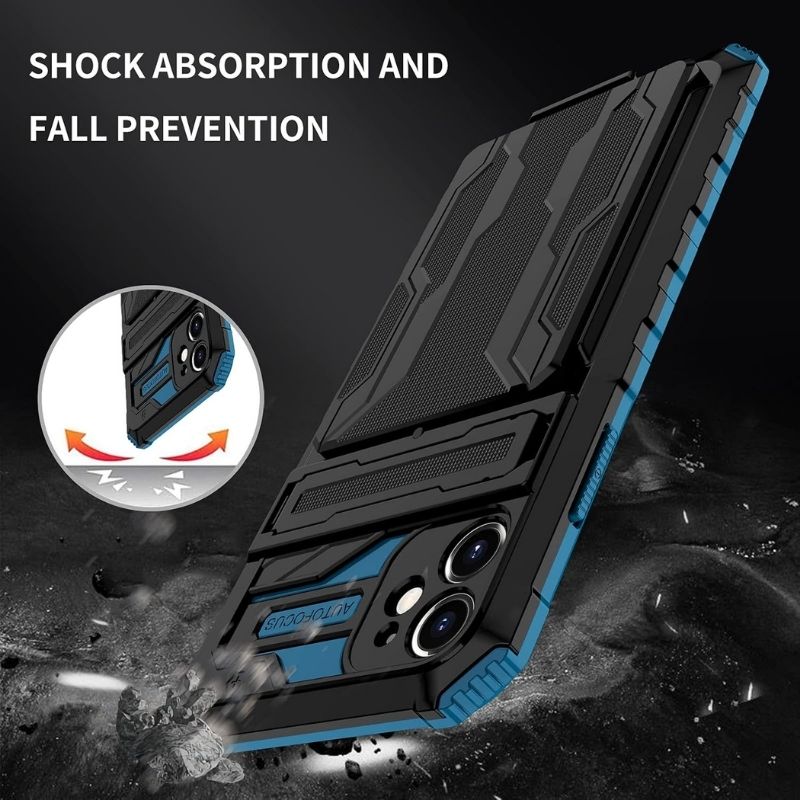 Shockproof Armor Case Plus Stand & Card Slot for Samsung and iPhone