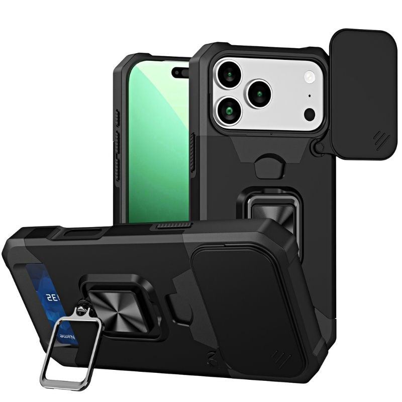Shockproof Armor Case with Ring Stand, Camera Protection & Card Slot For Samsung and iPhone