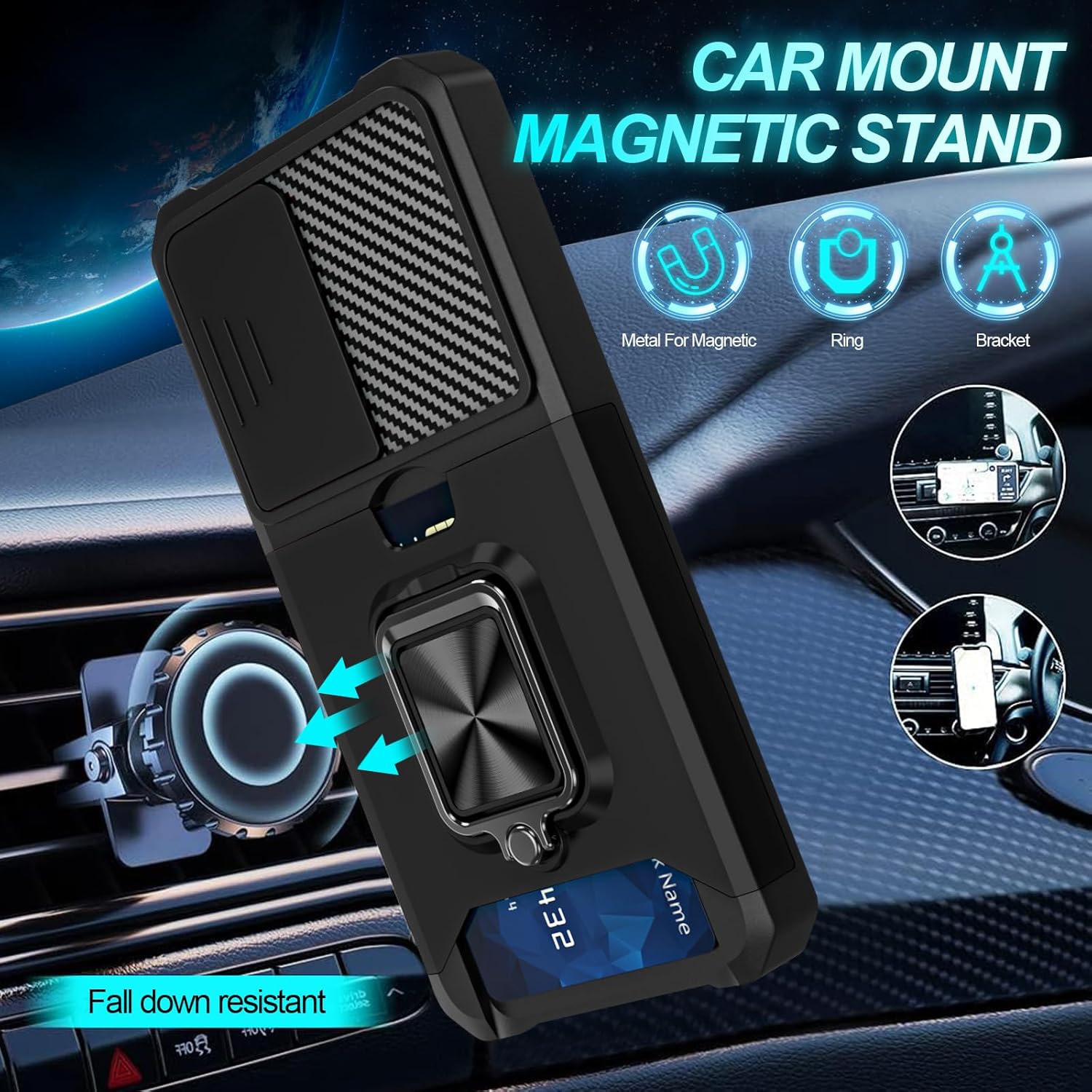 Shockproof Armor Case with Ring Stand, Camera Protection & Card Slot For Samsung A