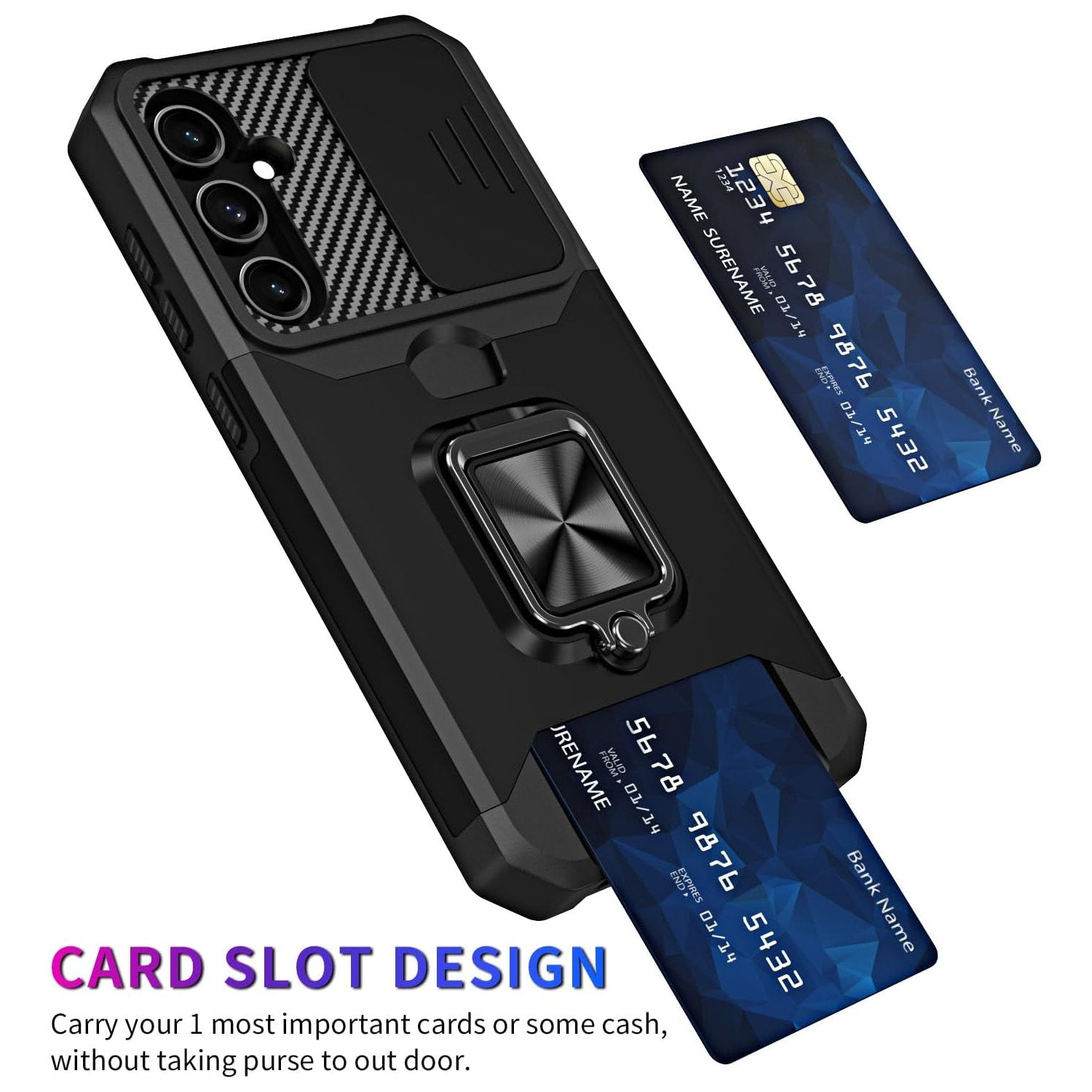 Shockproof Armor Case with Ring Stand, Camera Protection & Card Slot For Samsung A