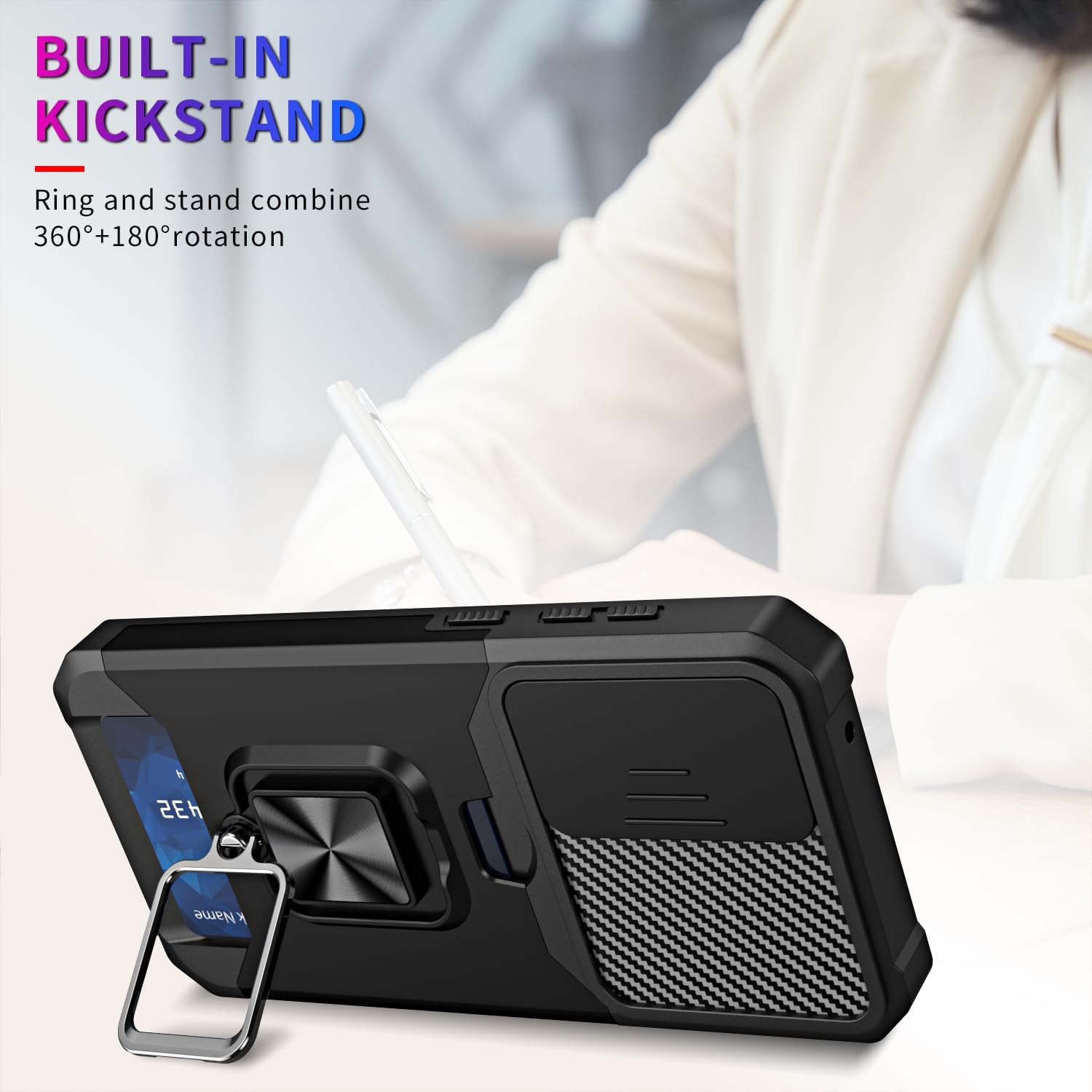 Shockproof Armor Case with Ring Stand, Camera Protection & Card Slot For Samsung A