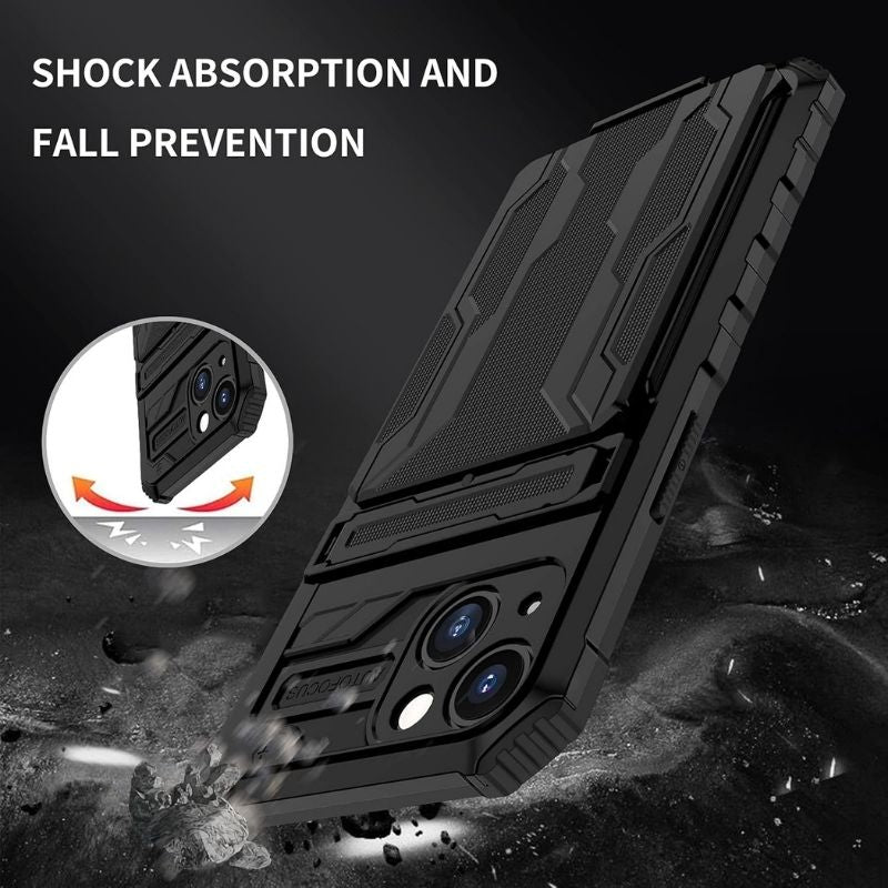 Shockproof Armor Case Plus Stand & Card Slot for Samsung and iPhone