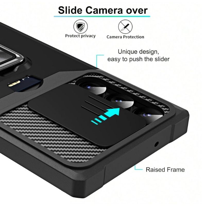 Shockproof Armor Case with Ring Stand, Camera Protection & Card Slot For Samsung and iPhone