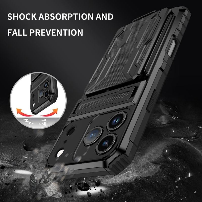 Shockproof Armor Case Plus Stand & Card Slot for Samsung and iPhone