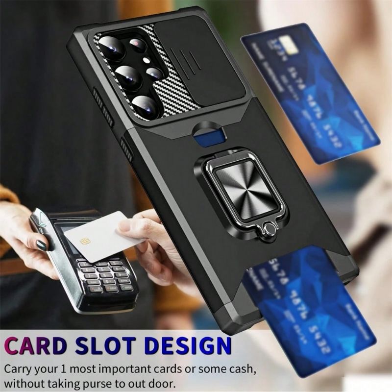 Shockproof Armor Case with Ring Stand, Camera Protection & Card Slot For Samsung and iPhone