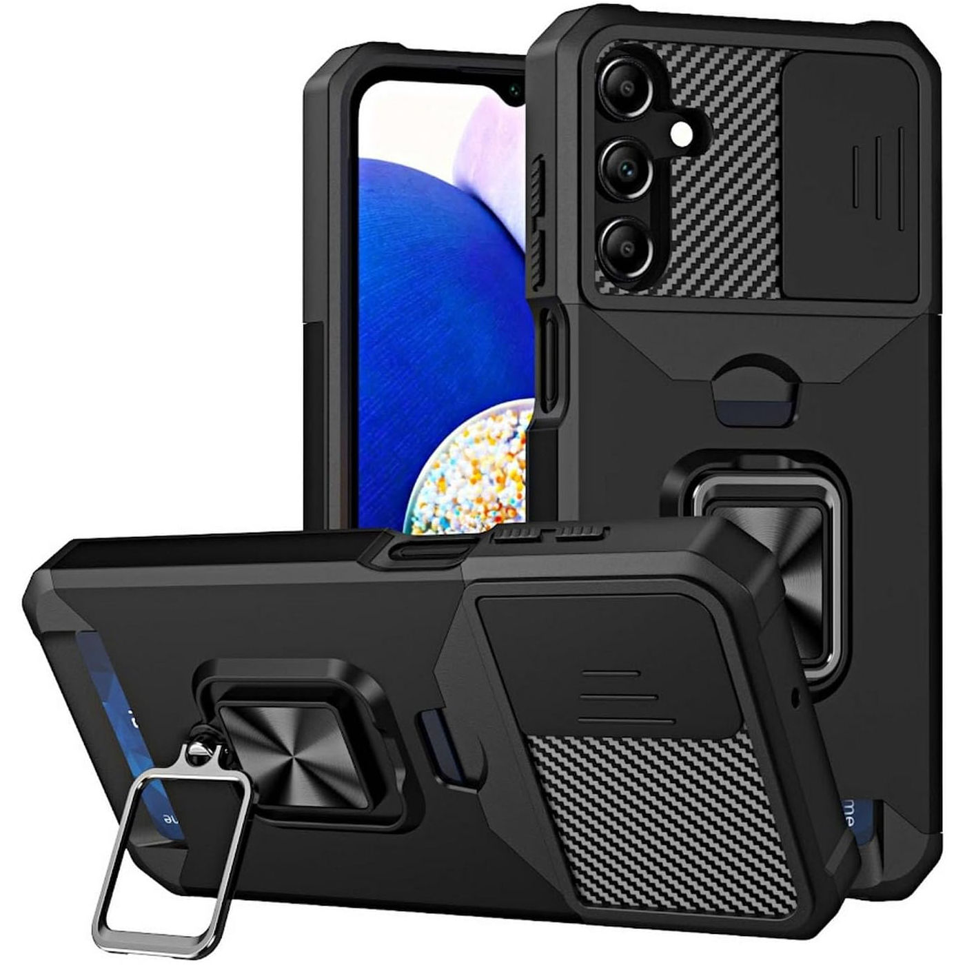 Shockproof Armor Case with Ring Stand, Camera Protection & Card Slot For Samsung A