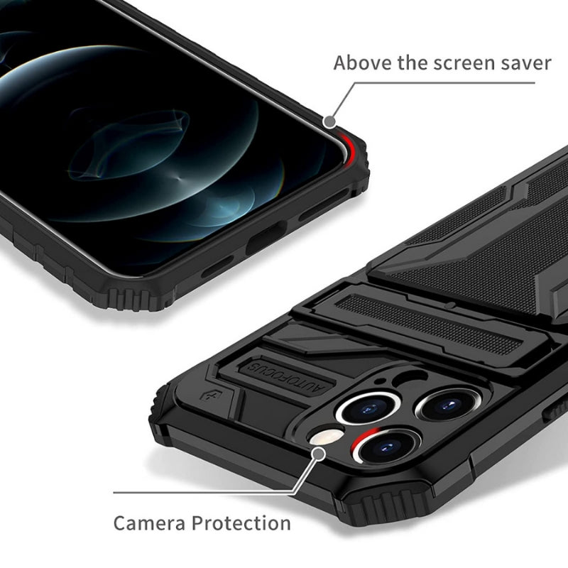 Shockproof Armor Case Plus Stand And Card Slot for iPhone and Samsung